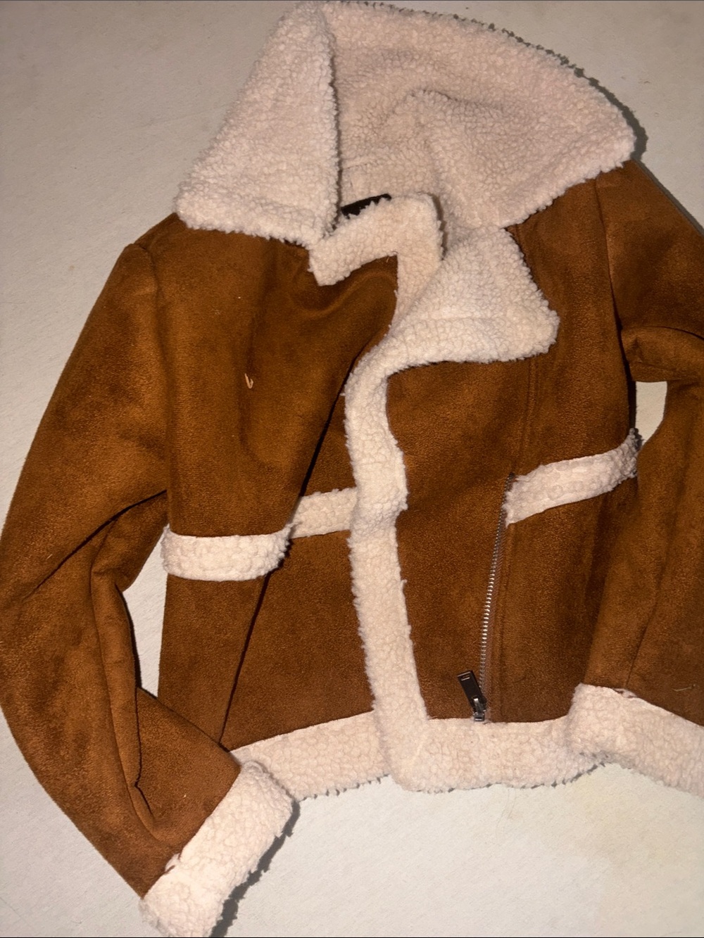 Kids Size 6/6X Art Class Brown Faux Shearling Coat with Cream Trim